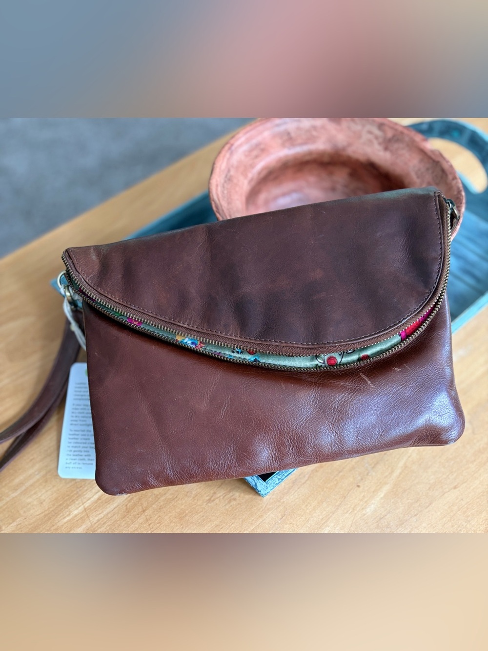 NWT The Leather Store UK Classic Brown Leather Women's Clutch Luxury Old Money